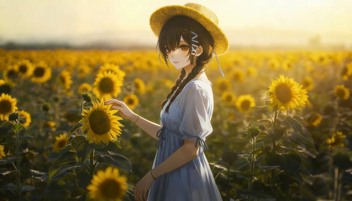 电脑壁纸 动漫 向日葵 花海 女生 帽子双马尾辫 白色裙子 4K动漫壁纸 电脑桌面 高清壁纸 壁纸下载 壁纸大全