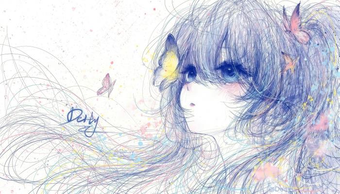 动漫 少女发丝 蝴蝶 绘画 4K动漫壁纸 电脑桌面