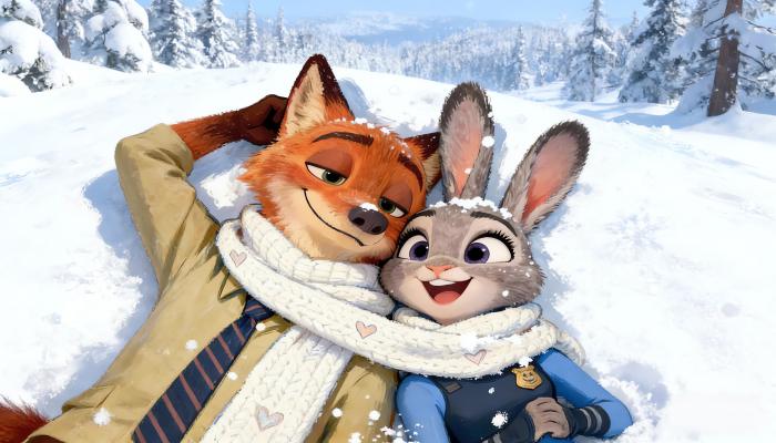 电脑壁纸 动漫 疯狂动物城2 朱迪狐尼克雪地 围巾雪景 浪漫 4K壁纸 电脑桌面 高清壁纸 壁纸下载 壁纸大全
